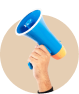 A professional inviting others to join ReformAI with a megaphone